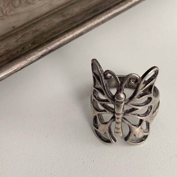 Vintage butterfly ring silver size 5.5